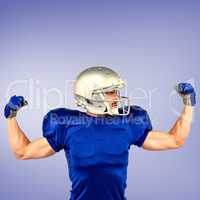 Composite image of american football player flexing muscles