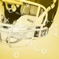 Composite image of an american football helmet on the field