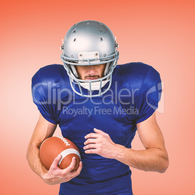 Composite image of sports player wearing helmet while holding ba