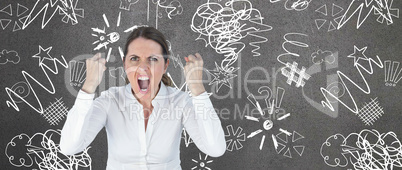 Composite image of portrait of screaming businesswoman clanching