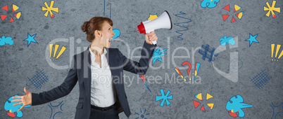 Composite image of businesswoman with loudspeaker