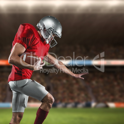 Composite image of american football player defending