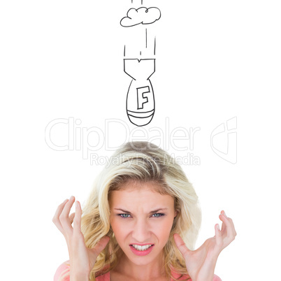 Composite image of pretty young blonde feeling angry