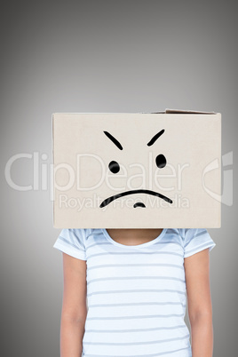 Composite image of depressed woman with box over head