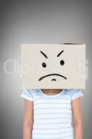 Composite image of depressed woman with box over head