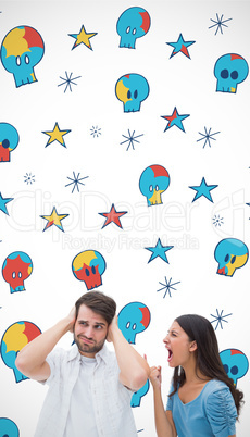 Composite image of angry brunette shouting at boyfriend