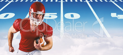 Composite image of american football player running with ball