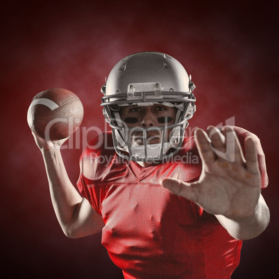 Composite image of portrait of sportsman defending while holding