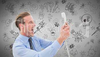 Composite image of businessman shouting at phone