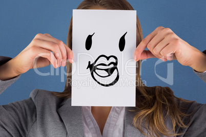 Composite image of businesswoman showing a card