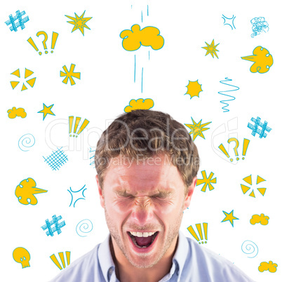 Composite image of angry man shouting towards camera