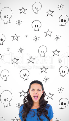 Composite image of angry brunette shouting at camera