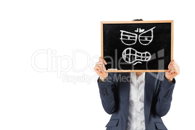 Composite image of businesswoman showing board