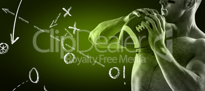 Composite image of shirtless american football player with ball