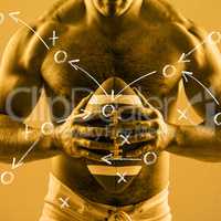 Composite image of shirtless american football player with ball