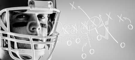 Composite image of american football player looking at camera