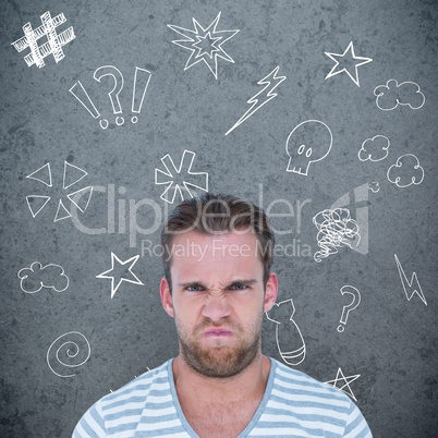 Composite image of angry man over white background