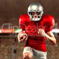 Composite image of american football player in red jersey runnin