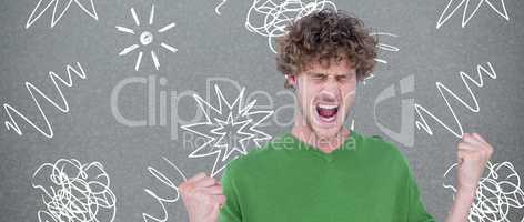 Composite image of furious man screaming with clenched fists