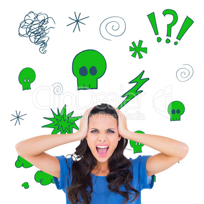 Composite image of angry brunette shouting at camera