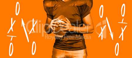 Composite image of mid section of american football player holdi