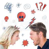 Composite image of angry couple shouting during argument