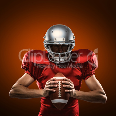 Composite image of american football player in red jersey and he