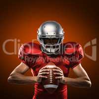Composite image of american football player in red jersey and he