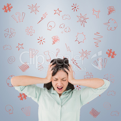 Composite image of depressed woman shouting