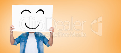 Composite image of portrait of a man presenting a panel Composite image of portrait of a man presenting a panel