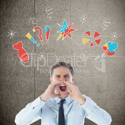 Composite image of angry businessman shouting
