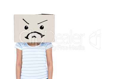 Composite image of depressed woman with box over head