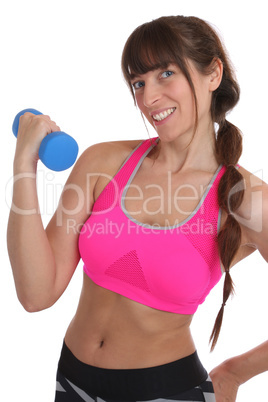 Fitness Frau beim Sport Workout Training mit Hantel Freisteller