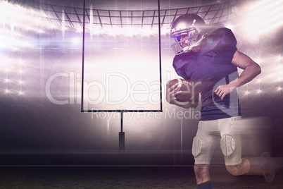 Composite image of american football player holding ball in mid-