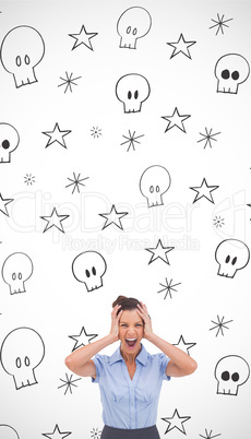 Composite image of stressed businessswoman with hand on her head