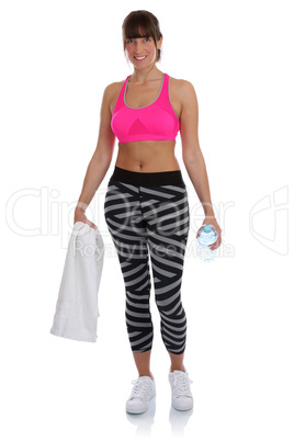 Fitness Frau mit Flasche Wasser Trinken Sport Workout Training F