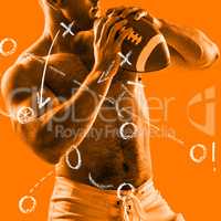 Composite image of shirtless american football player with ball