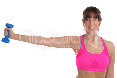 Fitness Workout junge Frau beim Sport Training hält Hantel Übu