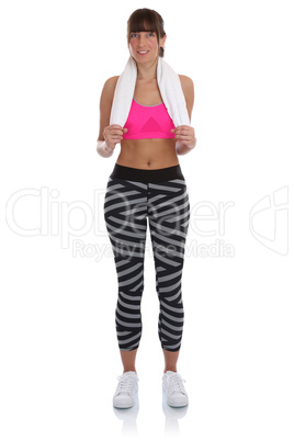 Junge Fitness Sport Frau Workout stehen mit Handtuch fit schlank