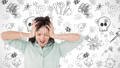 Composite image of depressed woman shouting