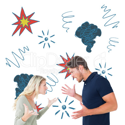 Composite image of angry couple facing off during argument