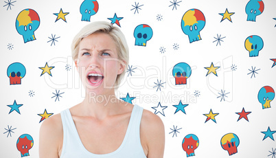 Composite image of upset blonde screaming