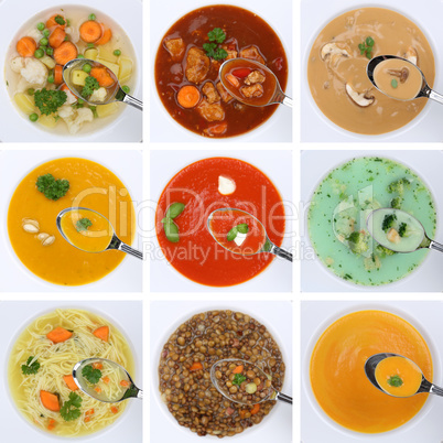 Collage Suppe Suppen gesunde Ernährung essen Tomatensuppe Gemü