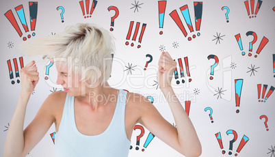 Composite image of angry woman shaking her head