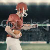 Composite image of american football player running with footbal