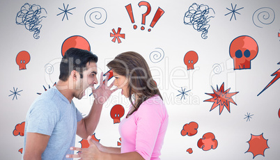 Composite image of angry couple shouting during argument