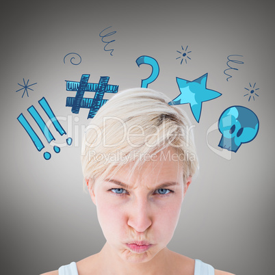 Composite image of angry woman looking at camera