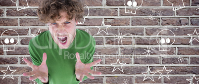 Composite image of portrait of furious man screaming over white