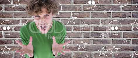 Composite image of portrait of furious man screaming over white