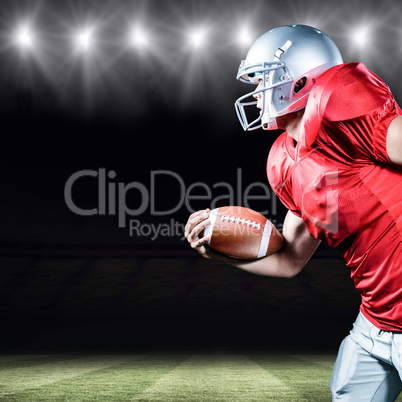 Composite image of side view of sportsman running while playing